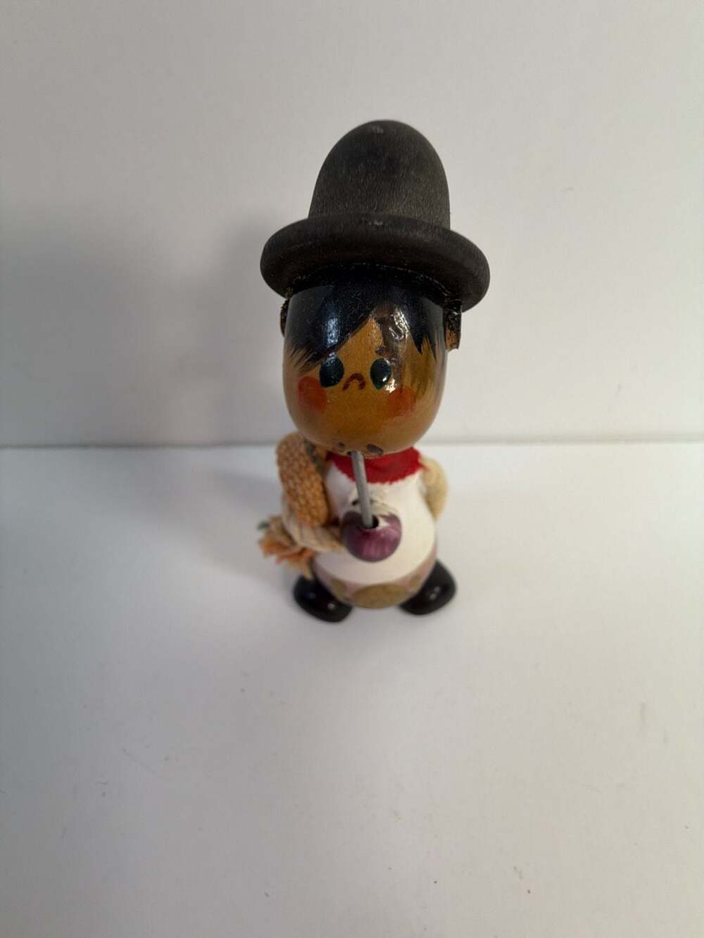 Vintage Hand Painted Wooden‎ Folk Art Figurine with Hat and Scarf